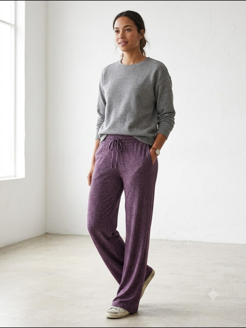 American Tall Women's Relaxed Drawstring Lounge Pants Heather Plum Comfy Chic